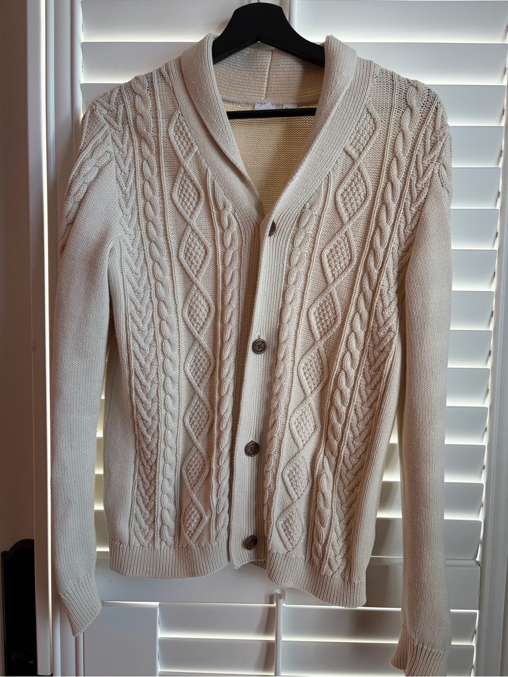 GAP Men's Cable Knit Shawl-Collar Cardigan in Cream